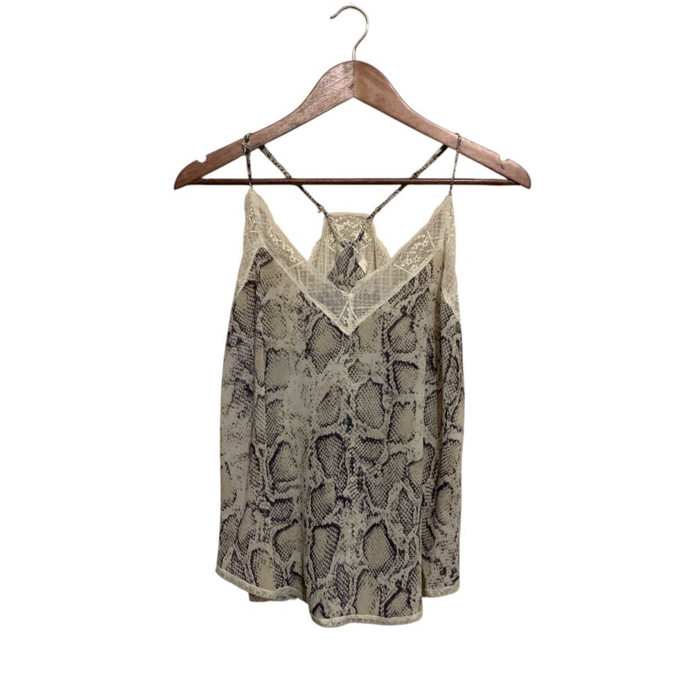 Y2K VTG Women's Top Spaghetti Strap Snake Print Cami Black & Tan Sz M Mob Wife‎